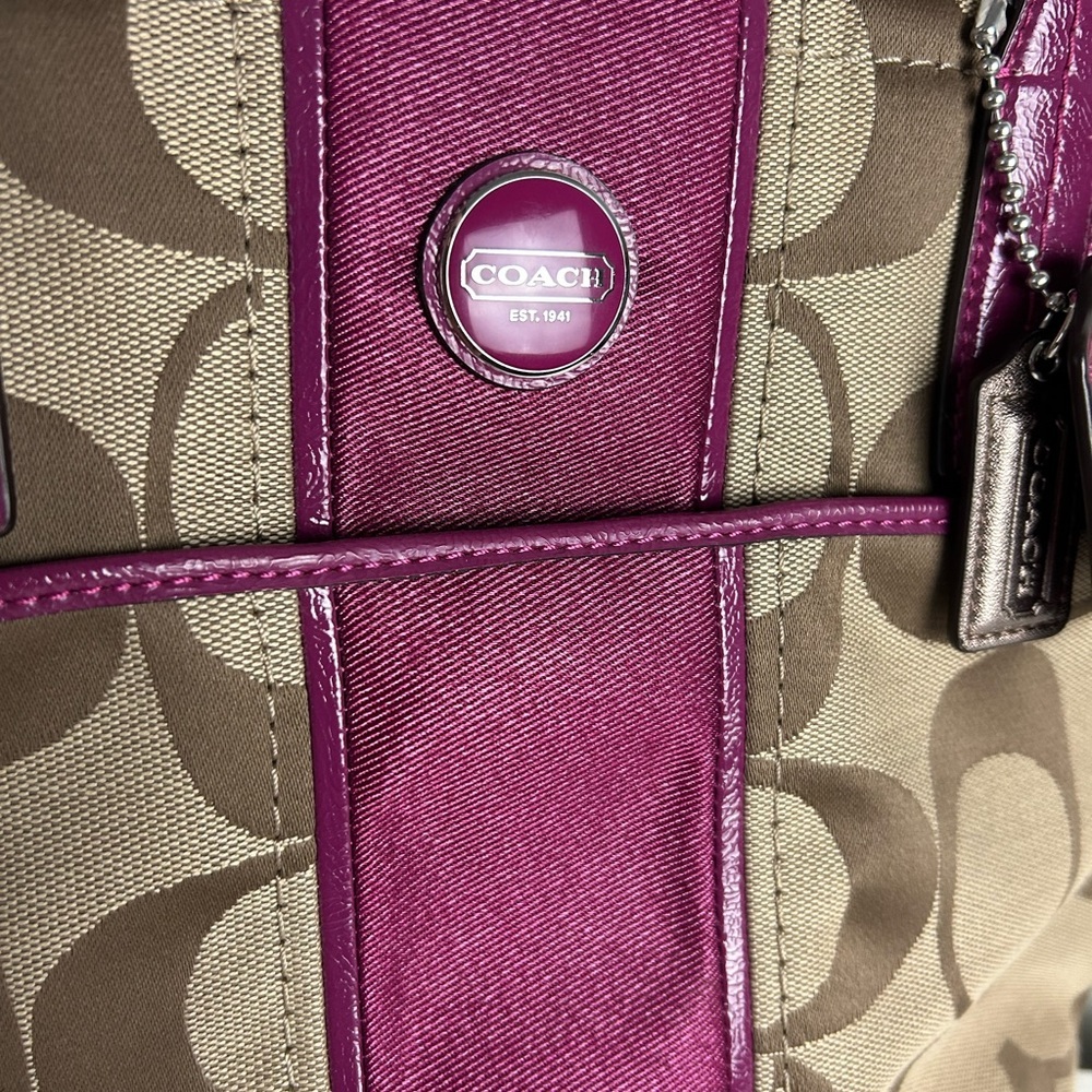 Vintage Y2K Coach Tote Bag - Tan and Purple - Picture 2 of 10